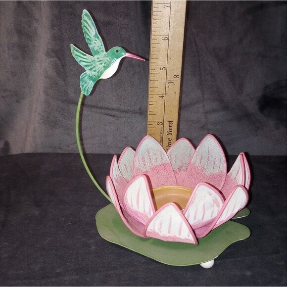 Beautiful Metal Hummingbird and Lotus Flower Candle Holder EUC - Picture 5 of 6